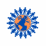 a picture of earth with people around it holding hands