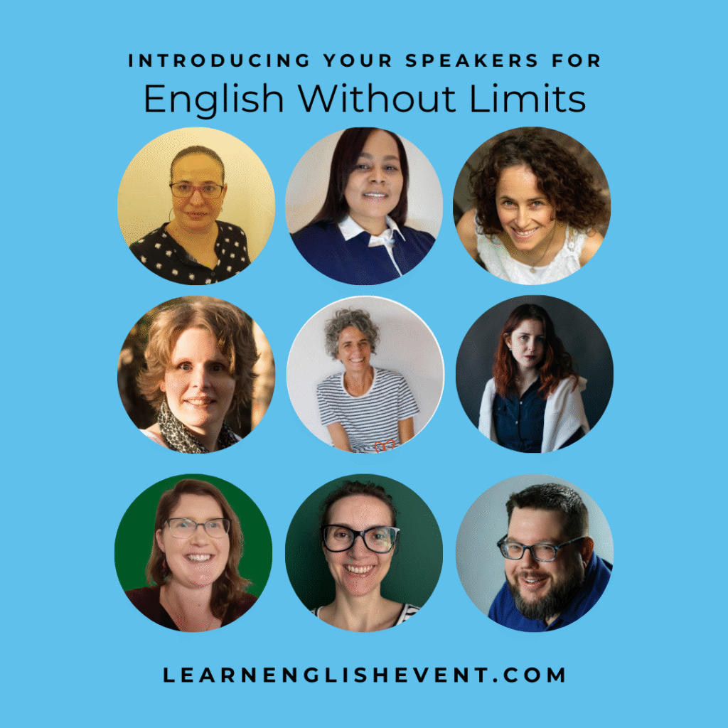 A flyer that shows the 9 speakers at the English Without Limits Summit November 6th to 8th