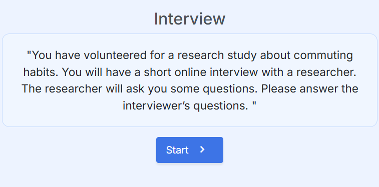 a screenshot showing the instructions for the Take an Interview task.  It provides the context of talking about your commuting habits.
