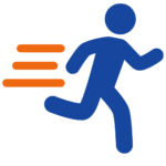 an outline of a person running with orange lines showing the speed of movement